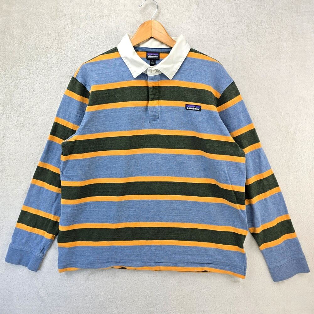 Patagonia Rugby Shirt Mens XL Blue Striped Lightweight Organic Cotton 53860